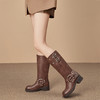 西遇复古机车靴女新款秋季马丁靴美式方头棕色厚底长筒靴子D0033850 商品缩略图3