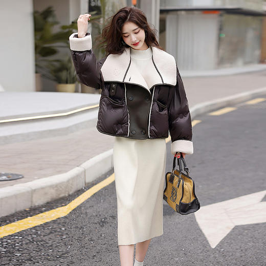 冬季新款，大翻领拼接皮衣保暖防风90羽绒服短外套HR-GYGM2398 商品图6