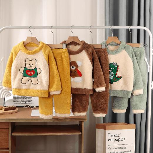 【蓄热保暖❗️时尚法兰绒套装】新款儿童法兰绒睡衣套装秋冬男女童珊瑚绒加厚加绒家居服一件，柔软如珊瑚父亲节礼物新年礼盒年货礼盒 商品图0