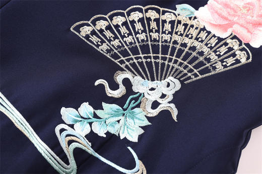 FLZD-23155立领修身扇子云仙穗头绣花连衣裙袖口特色压褶长裙23155 商品图6