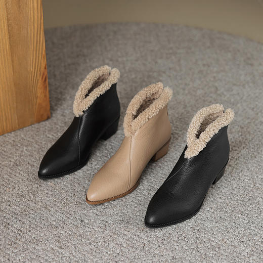 加绒粗跟马丁靴短靴，兔毛加厚保暖棉鞋毛毛鞋YCJX-H-2280 商品图3