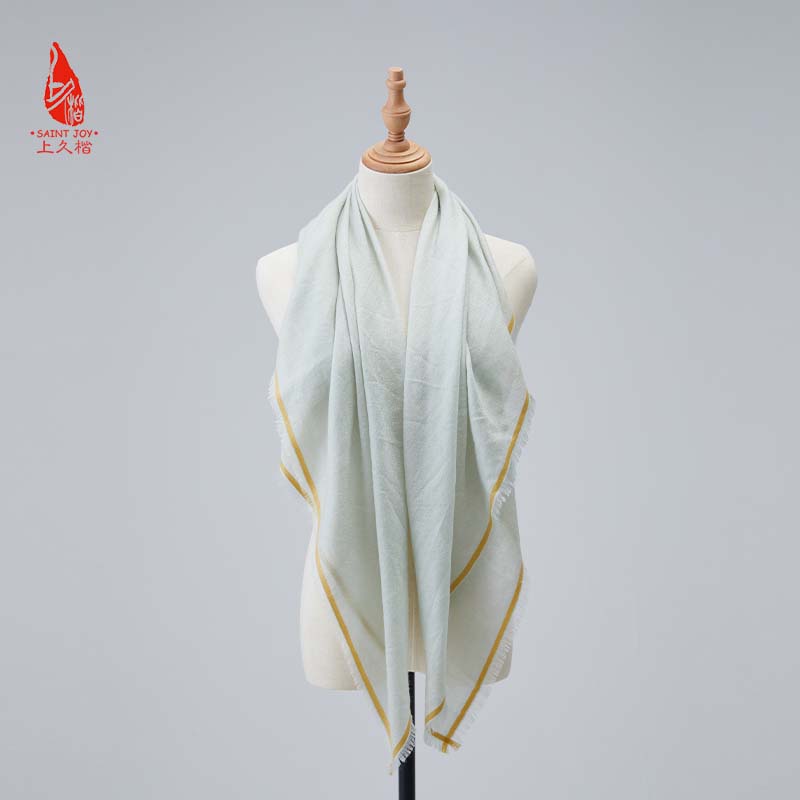 SAINTJOY/上久楷 羊绒围巾  披肩  人字纹清风淡雅边框方巾  FJS23053