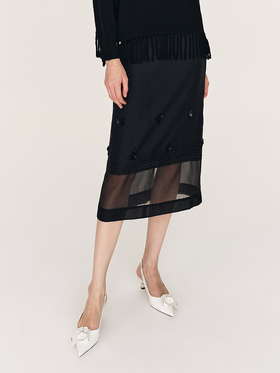 手工缝制立体花 重工割纤纱打条一步裙FB486823D