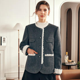 OLrain欧芮儿英伦风毛呢短外套女秋冬2023年款气质显瘦高级感上衣