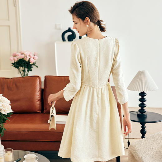 OLrain欧芮儿法式新中式连衣裙女秋季2023新款收腰宫廷风提花裙子 商品图2