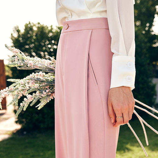 OLrain欧芮儿法式粉色休闲裤女秋季2023年新款高腰垂感直筒阔腿裤 商品图1