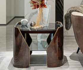 中洲公馆同款 客厅角几多层实木贴天然木皮亮光漆