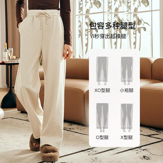 OLrain欧芮儿杏色直筒休闲裤女秋季2023年新款高腰显瘦羊毛阔腿裤 商品图1