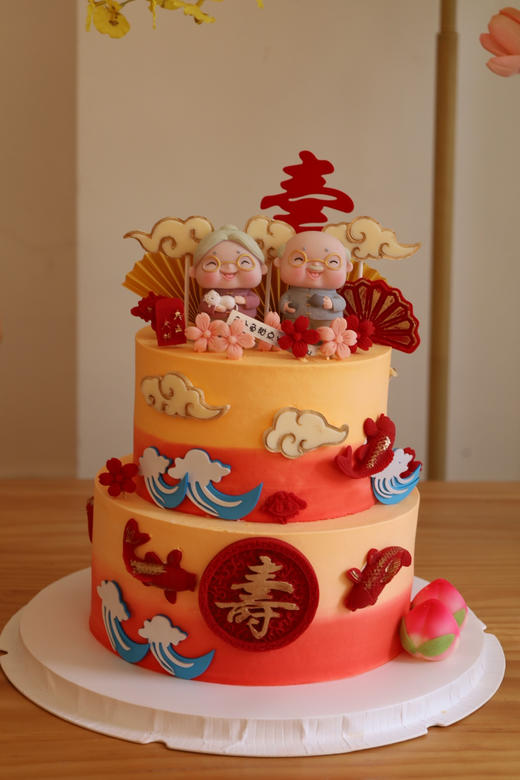 一对老人祥云金鱼祝寿（图为8+6双层） 商品图3