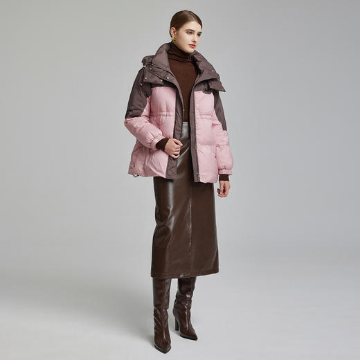 NR010斯尔丽23冬新款时尚撞色宽松保暖轻薄显瘦保暖白鸭绒连帽羽绒服 商品图3