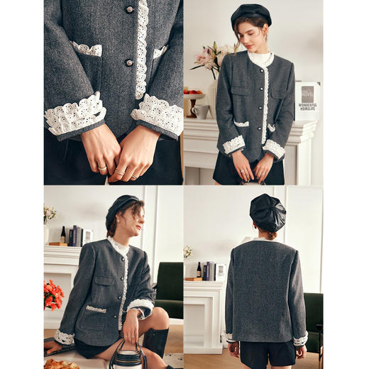 OLrain欧芮儿英伦风毛呢短外套女秋冬2023年款气质显瘦高级感上衣 商品图1