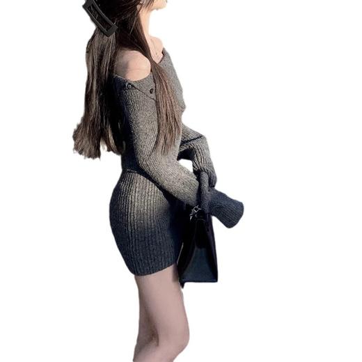 【极简白月光！包臀毛衣裙】时尚百搭舒适保暖一字肩翻领羊毛针织女装短裙套头长袖潮 商品图4