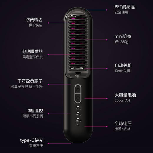 【无线便携款】金稻充电直发梳无线便携款随时造型空气刘海直卷多用 商品图2