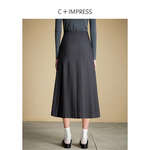 西嘉C+IMPRESS/西嘉知识分子风半身裙女秋冬不对称搭片设计感高腰百褶BQ2304031 商品图3