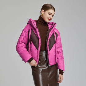 NR002斯尔丽2023冬款宽松时尚减龄短款小个子显瘦撞色保暖白鸭绒羽绒服