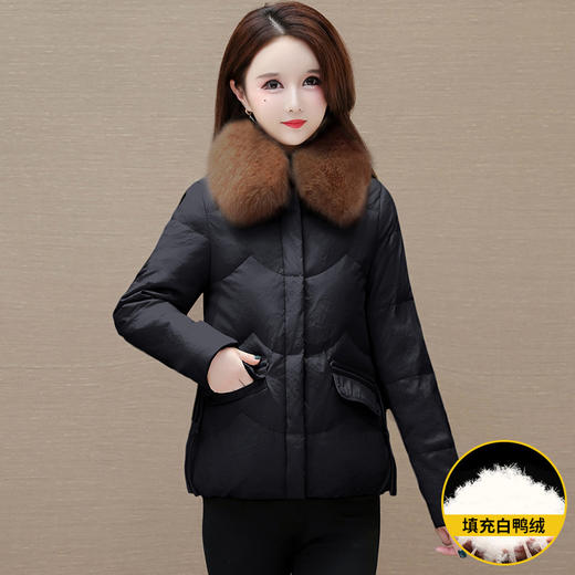 OMS-YSB3829-L 大码短款小个子保暖羽绒服23年冬款真毛领长袖修身时尚白鸭绒外套 商品图1