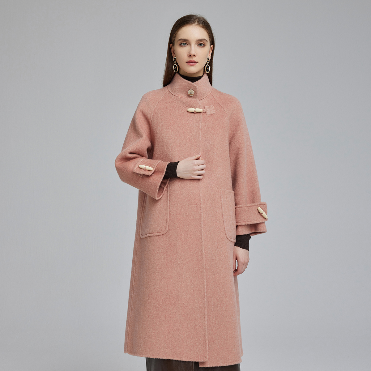 NH951斯尔丽23冬季新款立领气质简约中长款双面呢羊毛大衣