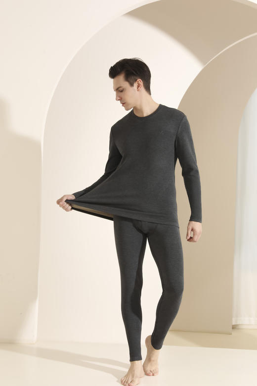 羊绒蚕丝男士圆领套装圆领加厚保暖自发热 打底保暖 16313653 商品图4