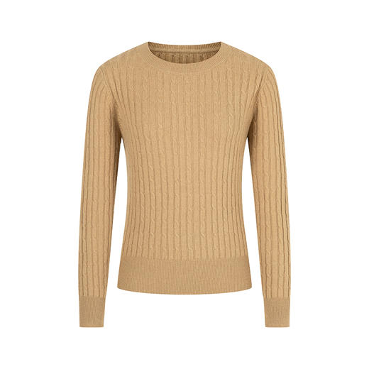 HeyDress绵羊毛绞花毛衣女秋冬圆领宽松针织衫桑蚕丝保暖上衣 商品图2