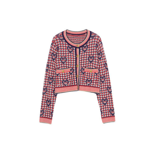 谜底短款针织开衫女2023冬新品小香风圆领复古提花毛衫234MZ1990 商品图0