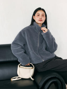 HeyDress羊羔毛外套女冬季宽松立领保暖30羊毛颗粒绒慵懒感上衣