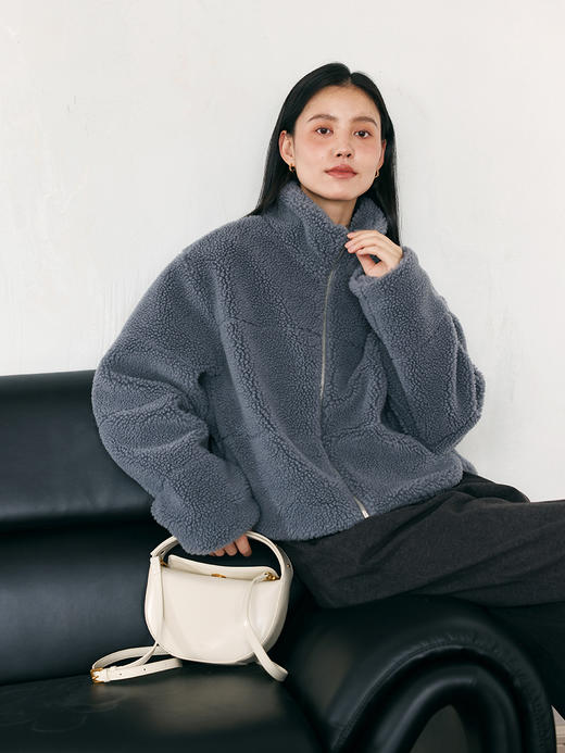 HeyDress羊羔毛外套女冬季宽松立领保暖30羊毛颗粒绒慵懒感上衣 商品图0