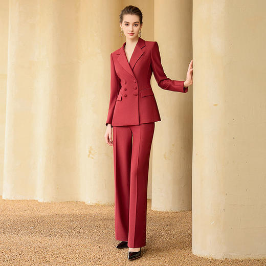 IWY/高端红色宴会礼服西装套装女气质年会主持人正装双排扣正装33006C1+P6 商品图2