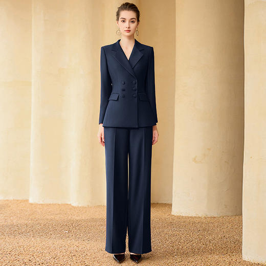 IWY/藏青色双排扣西装套装女气质售楼部工作服酒店前台经理商务正装233006C1+P6 商品图1