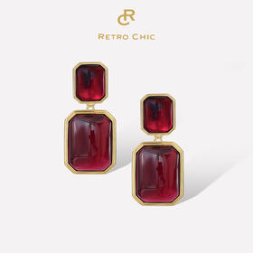 【瞿颖同款】Retro Chic 意大利复古时尚首饰 红丝绒方块耳夹（加大版）