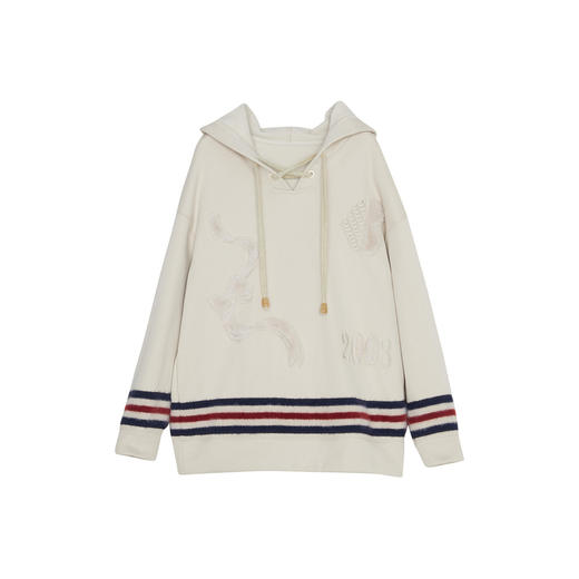 谜底连帽套头卫衣女2023冬新品学院风加厚宽松绣花上衣234MV1557 商品图4