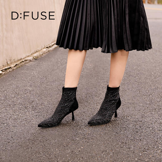 DFuse迪芙斯冬季新款尖头斑马纹弹力踝烫钻短靴DF34116055 商品图6
