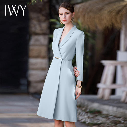 IWY/蓝色高级感职业连衣裙女小香风裙子秋冬季新款演讲比赛服正装Q982 商品图1