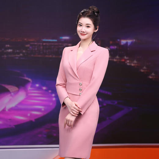 IWY/长袖粉色播音艺考主持人正装女修身显瘦职业装高级感西装裙子22Q232 商品图1