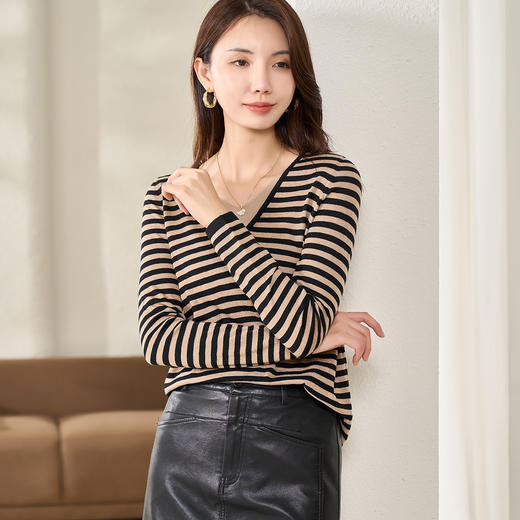 剩XL/S/M 【条纹针织衫】春春时尚百搭休闲宽松长袖上衣女5Z22AU0196 商品图3