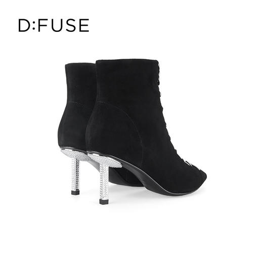 Dfuse迪芙斯冬季款复古羊反绒假绑带踝靴钻高跟短靴DF34116054 商品图8