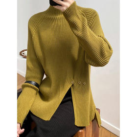 舒适毛衣，显高安迪绒毛衣女侧扣开叉下摆套头女装上衣HR-KFG2F004