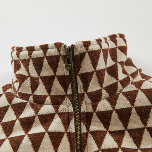 谜底雪尼尔羽绒服女2023冬新品复古花色立领短款面包服234MY1594 商品图3