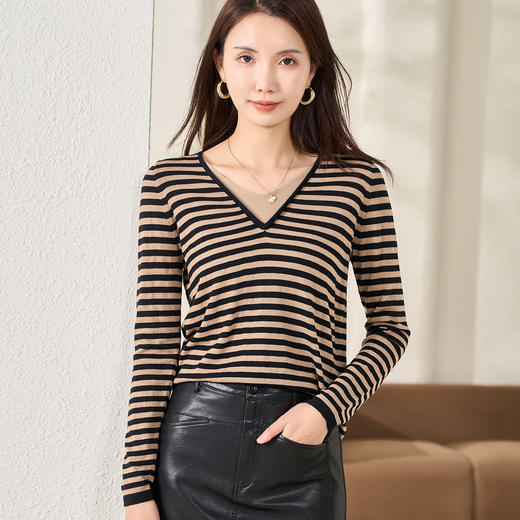 剩XL/S/M 【条纹针织衫】春春时尚百搭休闲宽松长袖上衣女5Z22AU0196 商品图5