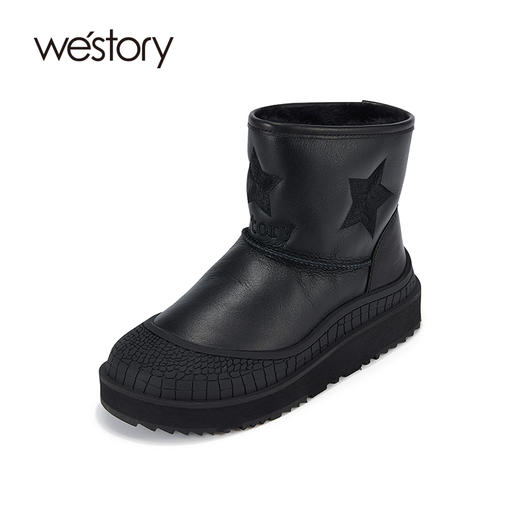 westory2023冬季新款星星刺绣保暖雪地靴加绒加厚套筒女靴W23DS83841 商品图2