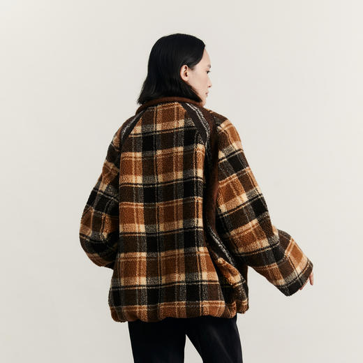 谜底羊羔毛外套女2023冬新品复古立领宽松呢子中长大衣234MD1556 商品图2