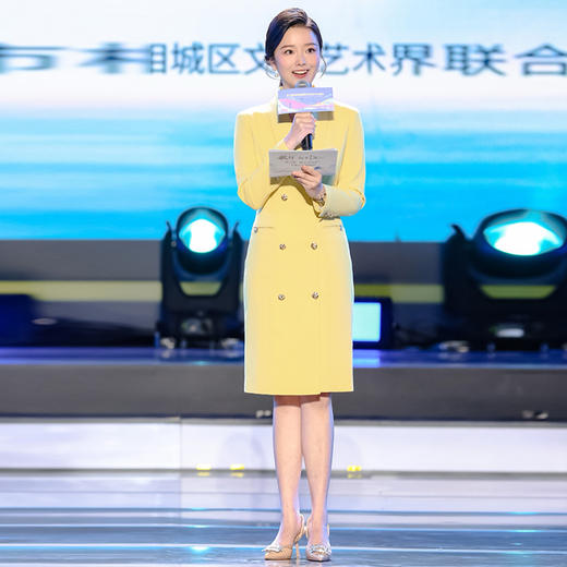 IWY/黄色西装连衣裙女修身播音艺考生主持人正装高端显瘦	 233043Q1 商品图2