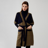 【拼接撞色中长款羊绒开衫外套】羊绒世家秋冬新品女士100%山羊绒V领撞色系带保暖外套 商品缩略图1
