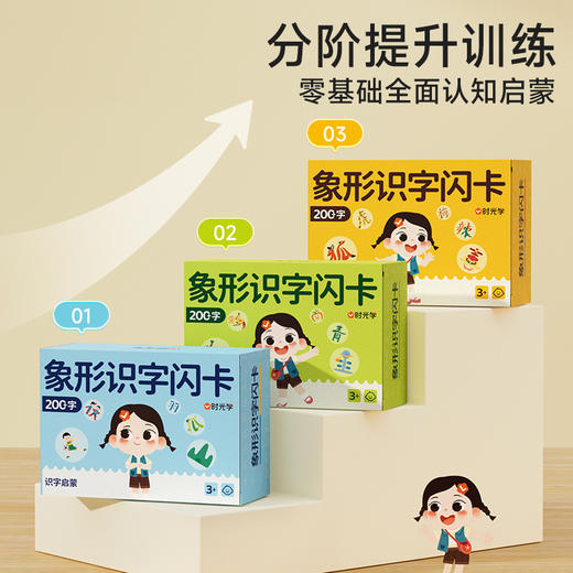 59.9/全套3册【轻松记住600常用字！左右脑开发】时光学幼儿象形识字闪卡200字，宝宝幼小衔接启蒙识字卡，养成好习惯 分阶提升训练 商品图2