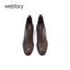 westory2023年秋季新品鳗鱼纹牛皮优雅复古马丁靴高跟短靴女S23DS83621 商品缩略图3