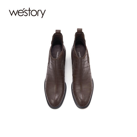 westory2023年秋季新品鳗鱼纹牛皮优雅复古马丁靴高跟短靴女S23DS83621 商品图3