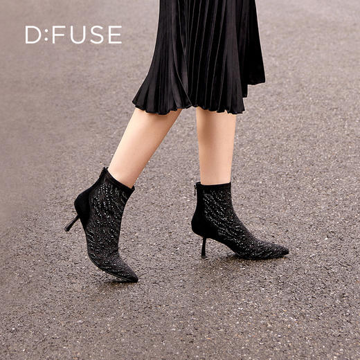 DFuse迪芙斯冬季新款尖头斑马纹弹力踝烫钻短靴DF34116055 商品图4