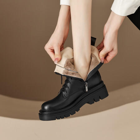 加厚圆头厚底绑带短靴，休闲时尚保暖雪地靴MLD-AA12 商品图0