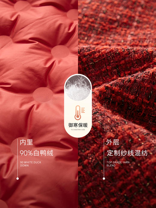 【年终特卖】熙世界小香风羽绒服女冬2025新款高级感短款粗花呢红色外套白鸭绒 商品图3