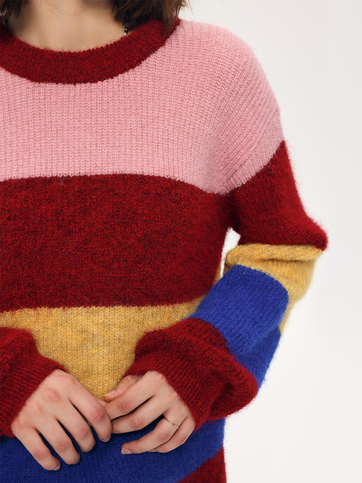 HeyDress彩色条纹毛衣女秋冬宽松撞色设计感针织衫别致多巴胺上衣 商品图2