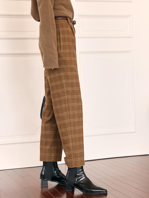 HeyDress复古毛呢阔腿裤女秋冬法式格纹设计直筒裤英伦风九分裤子 商品图2